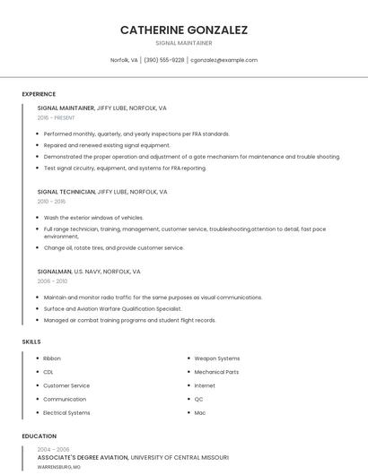 Signal Maintainer Resume
