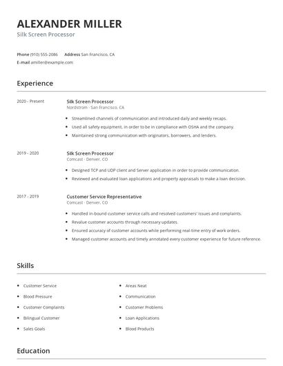 Silk Screen Processor Resume
