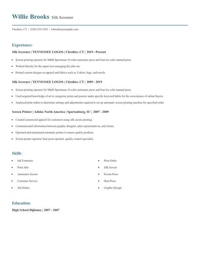 Silk Screener Resume