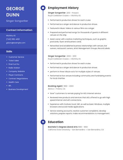 Singer Songwriter Resume