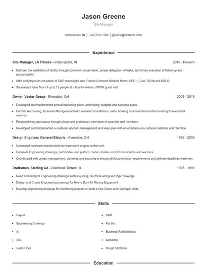 Site Manager Resume