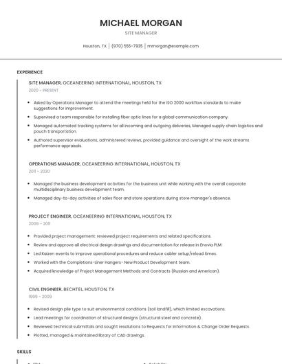 Site Manager Resume
