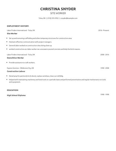 Site Worker Resume