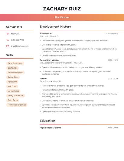 Site Worker Resume