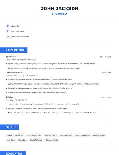 Site Worker Resume