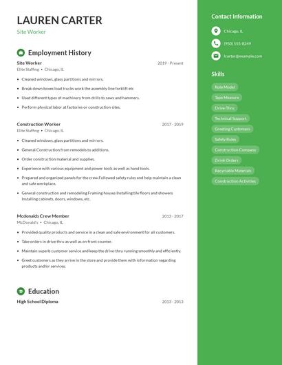 Site Worker Resume