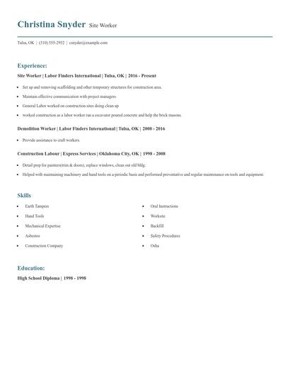 Site Worker Resume