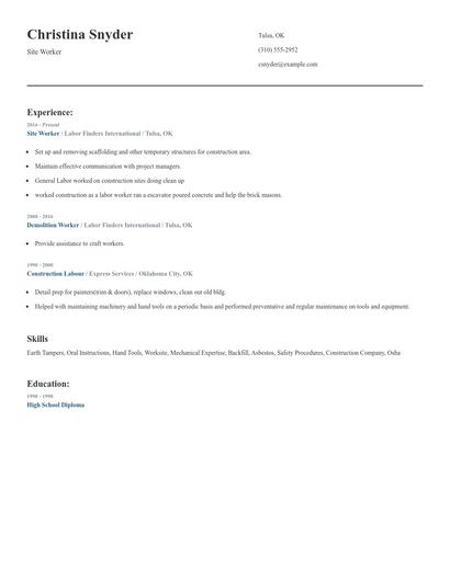 Site Worker Resume