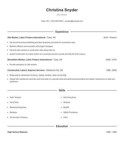 Site Worker Resume