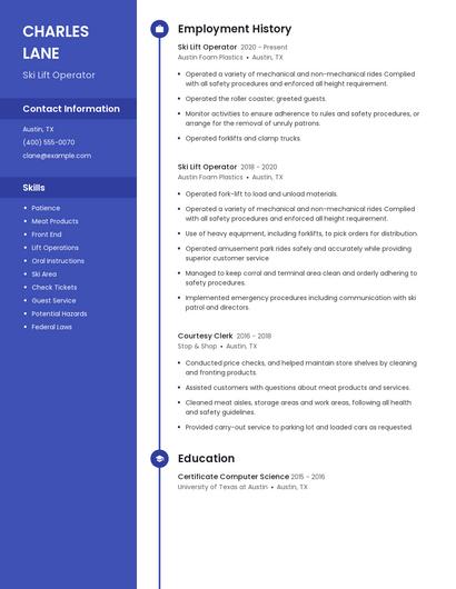 Ski Lift Operator Resume