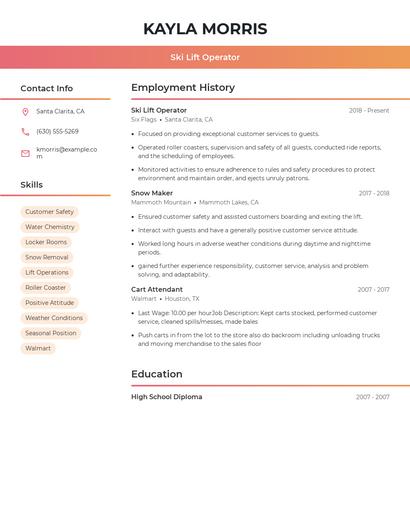 Ski Lift Operator Resume