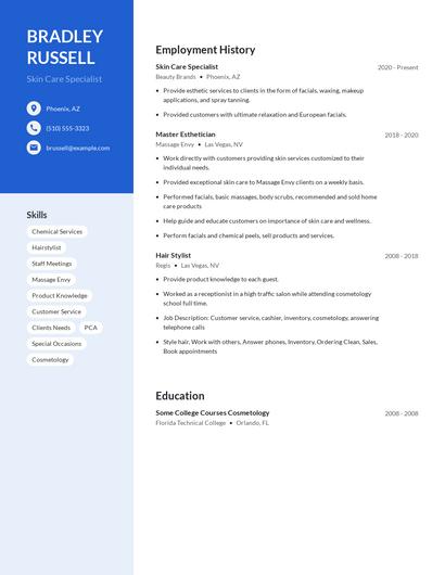 Skin Care Specialist Resume