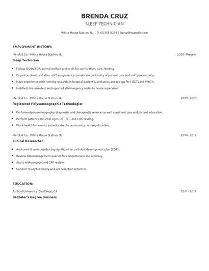 Sleep Technician Resume