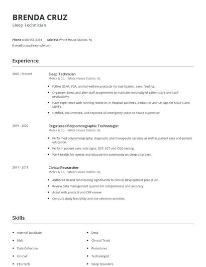 Sleep Technician Resume