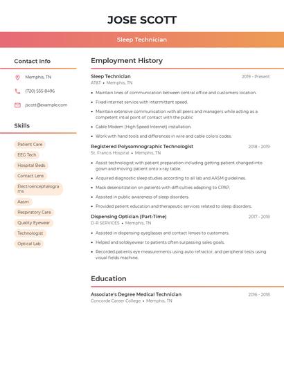 Sleep Technician Resume
