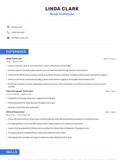 Sleep Technician Resume