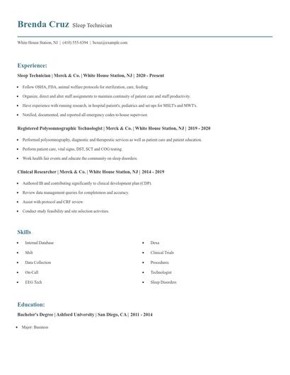 Sleep Technician Resume
