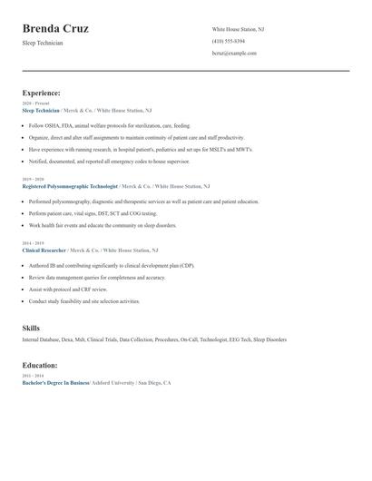 Sleep Technician Resume