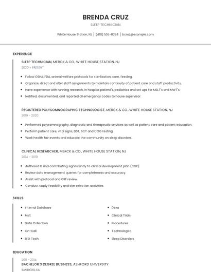 Sleep Technician Resume