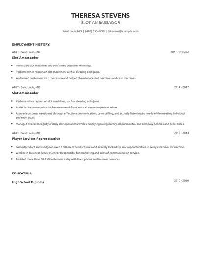 Slot Ambassador Resume