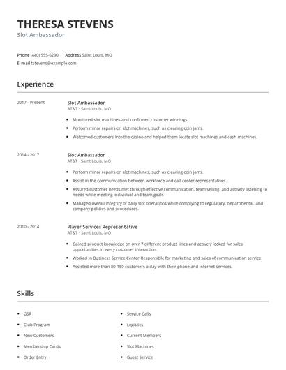 Slot Ambassador Resume