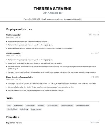 Slot Ambassador Resume