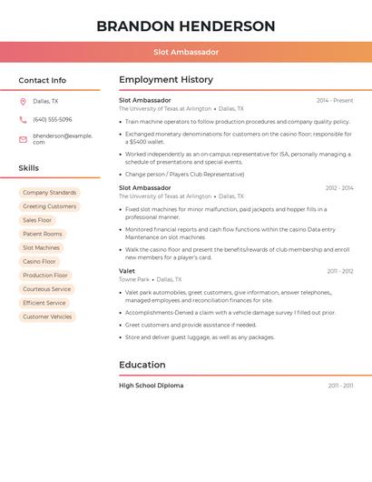 Slot Ambassador Resume
