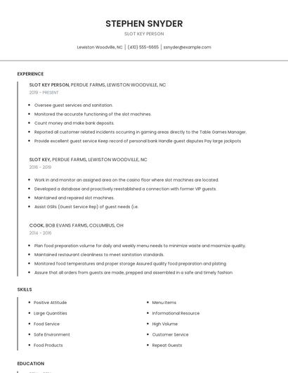 Slot Key Person Resume