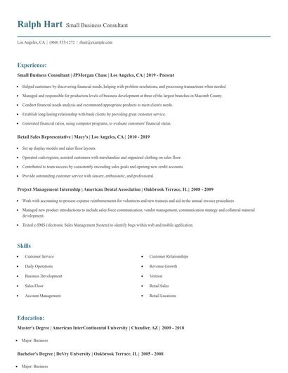Small Business Consultant Resume