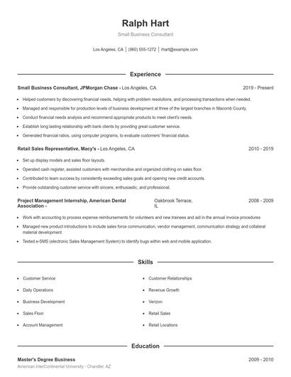 Small Business Consultant Resume