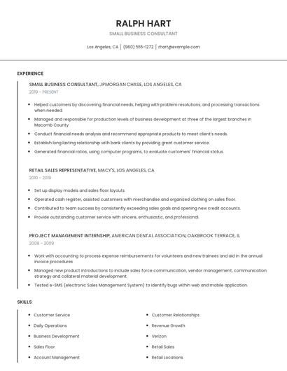 Small Business Consultant Resume
