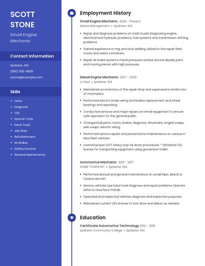 Small Engine Mechanic Resume