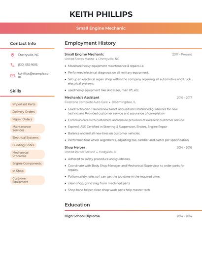 Small Engine Mechanic Resume