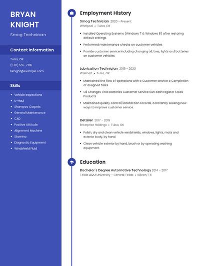 Smog Technician Resume