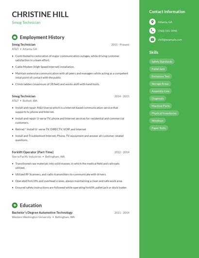 Smog Technician Resume
