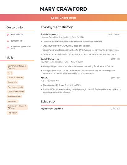 Social Chairperson Resume