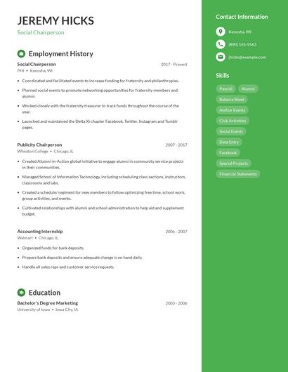 Social Chairperson Resume