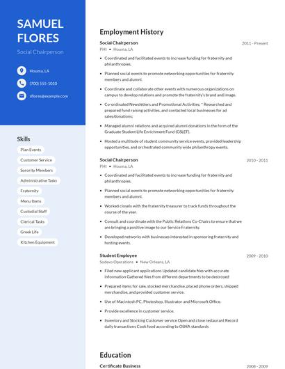 Social Chairperson Resume