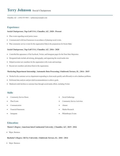 Social Chairperson Resume