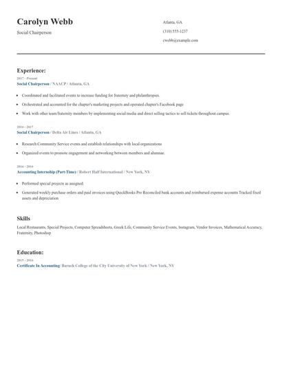 Social Chairperson Resume