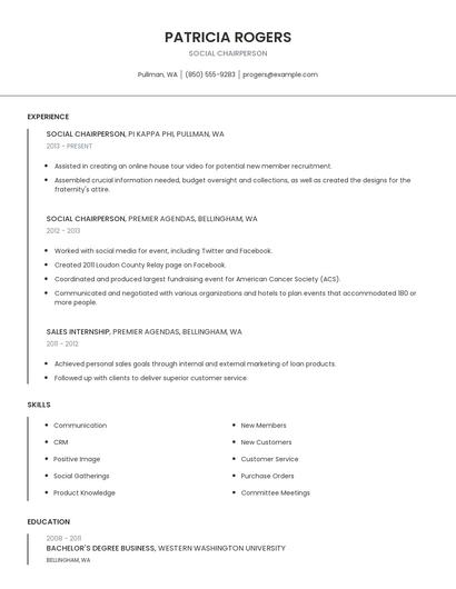 Social Chairperson Resume