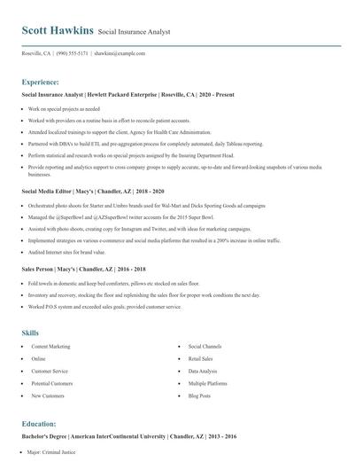 Social Insurance Analyst Resume