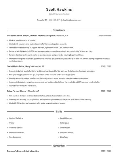 Social Insurance Analyst Resume