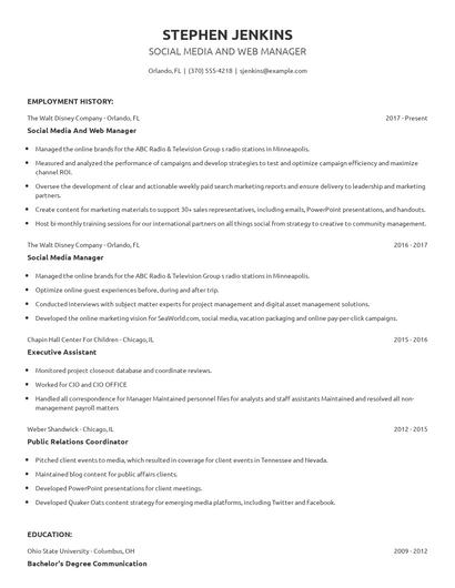 Social Media And Web Manager Resume