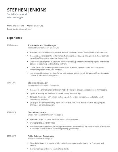 Social Media And Web Manager Resume