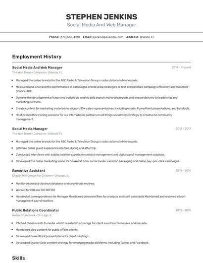 Social Media And Web Manager Resume