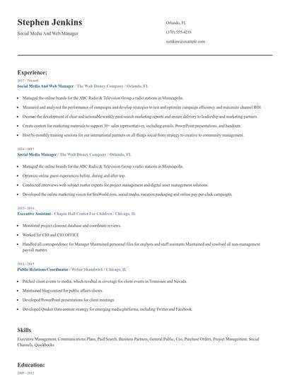 Social Media And Web Manager Resume
