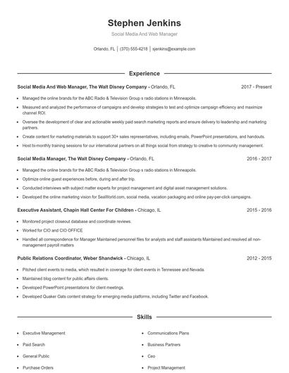 Social Media And Web Manager Resume