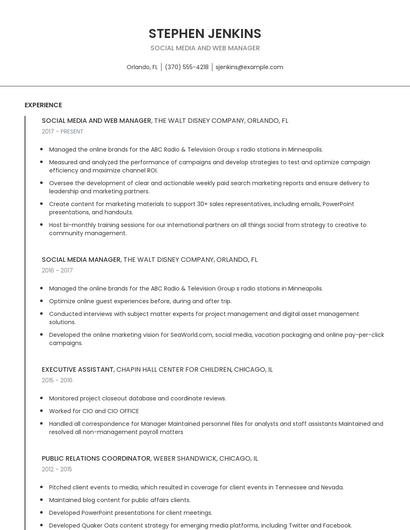 Social Media And Web Manager Resume