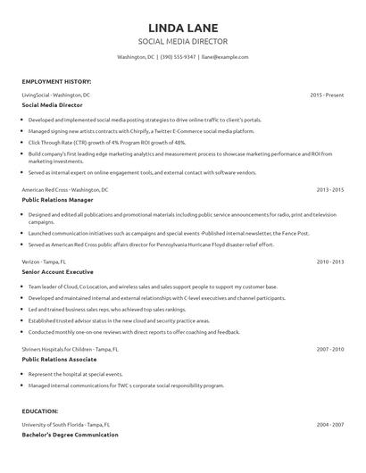 Social Media Director Resume